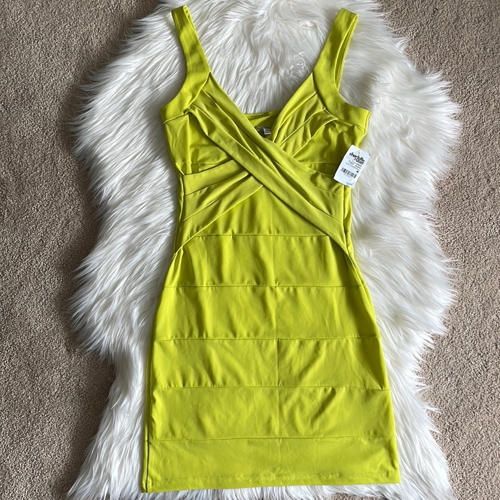 NWT Charlotte Russe yellow cross front mini dress size M